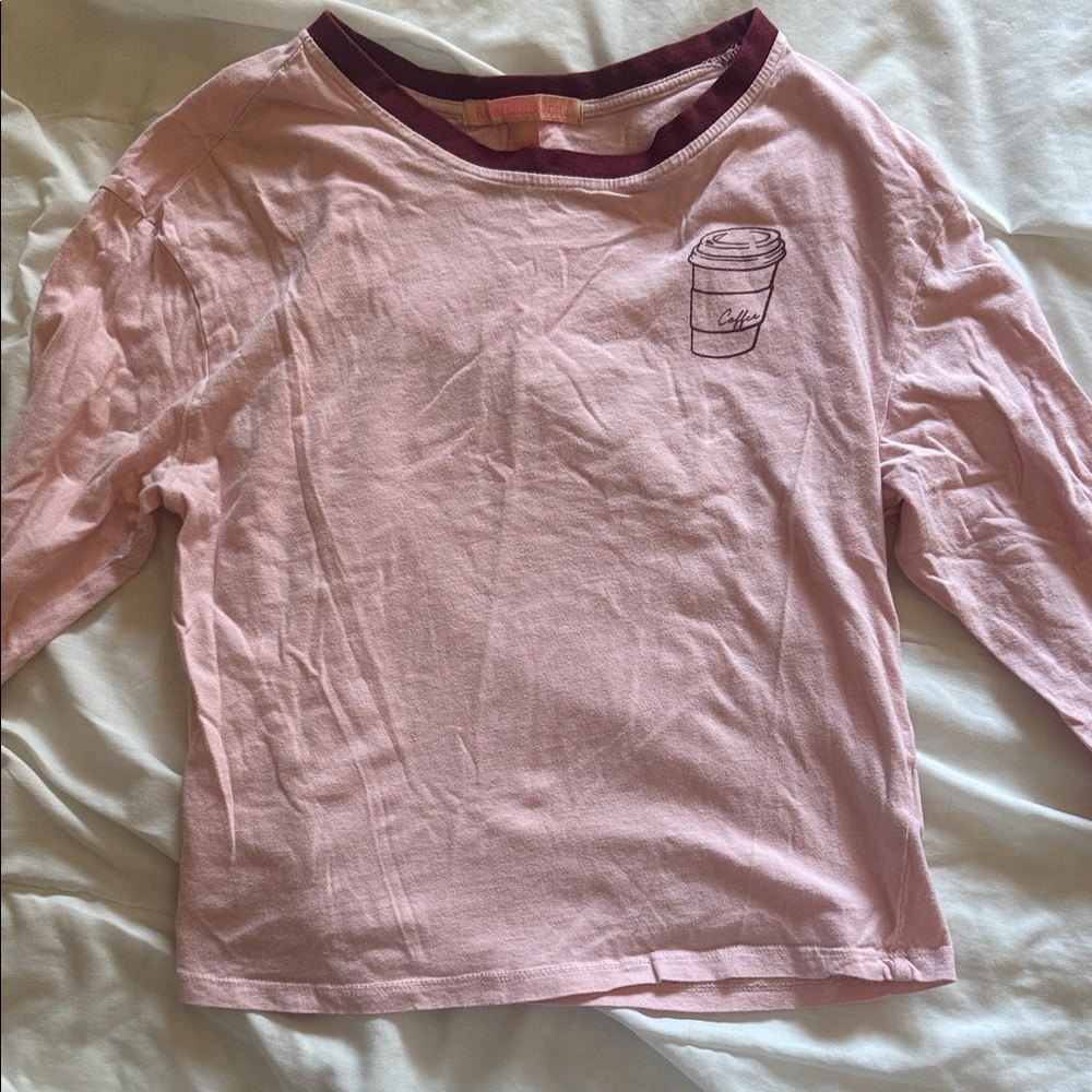 Rebellious One Pink Long Sleeve Tee with Coffee Cup Design - Picture 3 of 7